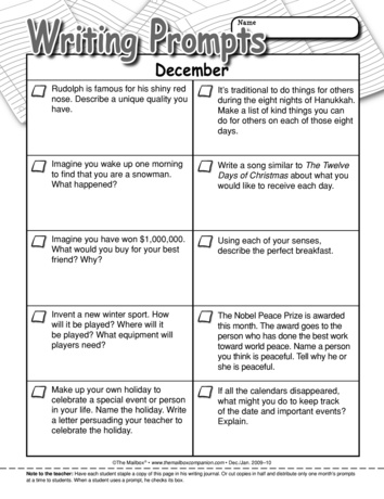December Writing Prompts, Lesson Plans - The Mailbox