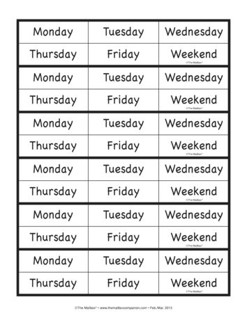 Days of the Week Strips, Lesson Plans - The Mailbox