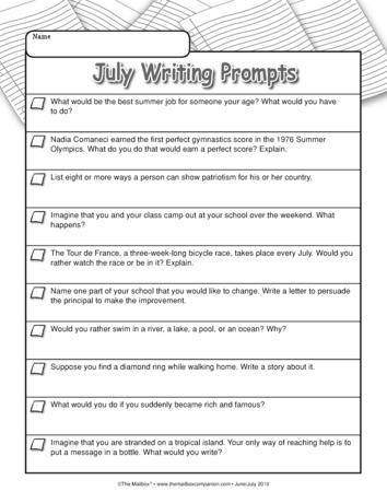 July Writing Prompts, Lesson Plans - The Mailbox